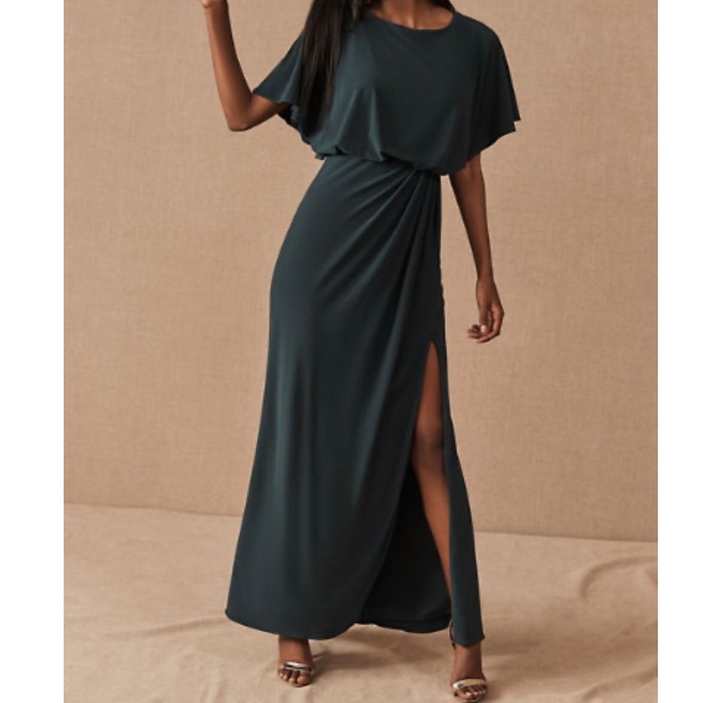 BHLDN Lena flutter sleeve dress emerald green